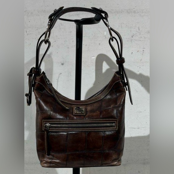 VTG Dooney & Bourke Leather Croc Embossed Espresso Brown Shoulder Bag - Picture 1 of 6